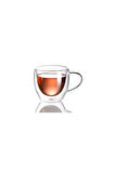 Neskafe Çay Fincanı Çift Cidarlı Cam Kupa 250 ml Kulplu Cam Bardak 4 Adet 2037