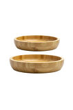 Bambu Sunum Tabağı Yuvarlak Set - 2 Boy Çok Amaçlı Sunum Kasesi, 18 - 14 Cm Çerezlik 2 Adet