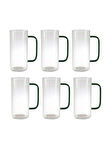 Yeşil Renk Yuvarlak Cam Neskafe, Latte, Kahve Bardak Kulplu Kupa Çeyiz Listesi 400 ml 6 Adet