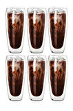 Çift Cidarlı Uzun Meşrubat,Kokteyl,Latte 320 ML Cam Bardak Seti 6 Adet 2324