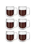Çift Cidarlı Borosilikat Cam Nescafe,latte,filtre Kahve,süt,bitki Çayı Kupası 300 ml 6 Adet 2769