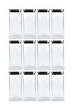 Vakum Krom Kapaklı Kare Cam Kavanoz 6,5x15,5 Cm - 450 Ml Cam Baharatlık Saklama Kabı 12 Adet