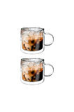 Çift Cidarlı Kahve,Latte,Çay Bardağı Seti -250 ML Cam Kupa Seti 2 Adet 2128