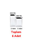 Vakum Krom Kapaklı Kare Cam Kavanoz 450ML 300ML Saklama Kabı 6 Adet