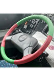 DİKİŞLİ DİREKSİYON KILIFI YEŞİL DERİ KIRMIZI DERİ SİYAH DİKİŞLİ ISUZU OTOBÜS İÇİN