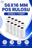 56x16mm Termal Pos Rulosu | 1 Paket | 10 Rulo | Ribonsuz | Perakende, Kafe, Market | Pos Yazıcı