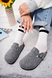 Kadın Unisex Mantar Taban Eva Konfor Moda Kışlık Önü Kapalı Keçe Model Sabo Günlük Rahat Ev Terlik