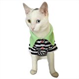 Grass Hopper Stripe Polo Yaka Tişört Kedi Kıyafeti  Kedi Elbisesi
