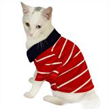 Red Stripe Elegance Polo Yaka Tişört Kedi Kıyafeti  Kedi Elbisesi