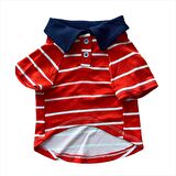 Red Stripe Elegance Polo Yaka Tişört Kedi Kıyafeti  Kedi Elbisesi