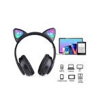 Kablosuz Kedi Kulaklık Işıklı Kulak Üstü Mikrofonlu Bluetooth Hafıza Kartı Girişli Çocuk Kulaklığı