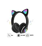 Kablosuz Kedi Kulaklık Işıklı Kulak Üstü Mikrofonlu Bluetooth Hafıza Kartı Girişli Çocuk Kulaklığı