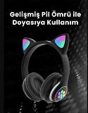 Kablosuz Kedi Kulaklık Işıklı Kulak Üstü Mikrofonlu Bluetooth Hafıza Kartı Girişli Çocuk Kulaklığı