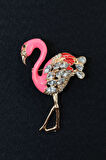 Zirkon taşlı flamingo broş. Yaka iğnesi flamingo broş. Taşlı broş. Kadın broş. Flamingo broş.