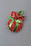 Hediye topu broş. Yaka iğnesi kırmızı yılbaşı hediyesi broş. Kadın broş, erkek broş. Hediye broş.