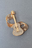 Zirkon taşlı melodili gitar broş. Yaka iğnesi gitar broş. Erkek broş. Kadın broş. Gitar broş.