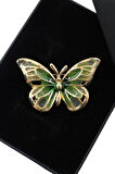 Yeşil gold kelebek broş. Yaka iğnesi kelebekli broş. Kadın broş. Erkek broş. Kelebek broş.