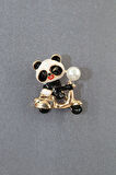 Yavru panda broş. Yaka iğnesi panda broş. Zirko taşlı tasarım panda broş. Kadın broş. Panda broş.