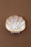 İncili istiridye kabuğu broş. Yaka iğnesi incili istiridye kabuğu broş. Kadın broş. İnci broş