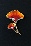 Ginkgo yaprağı incili taşlı broş. Yaka iğnesi broş. Kadın broş. Çiçek broş. Ginkgo broş. Gold broş.