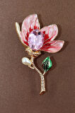 İncili Lilyum çiçeği broş. Yaka iğnesi pırlanta taşlı lilyum çiçeği broş. Kadın broş. Lilyum broş.