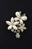 Kelebekli Yasemin Çiçeği Broş. Incili Taşlı Broş. Yaka Iğnesi Broş. Kadın Broş. Gold Broş Çiçek Broş
