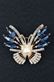 Mavi kanatlı kelebek broş. Yaka iğnesi broş. Taşlı tasarım kelebek broş. Kadın broş. Broş