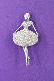 Gümüş Renk Balerin Broş. Kadın Yaka Iğnesi Broş. Balerin Kristal Taşlı Broş. Kadın Broş. Gümüş Broş