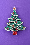 Noel ağacı broş. Taşlı tasarım yılbaşı ağacı broş. Yaka iğnesi broş. Kadın broş. Broş.