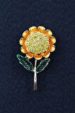 Ayçiçeği broş. Kristal taşlı tasarım ay çiçeği broş. Yaka iğnesi ay çiçekli broş. Kadın broş. Broş.