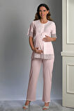 Pudra Özel Tasarım Hamile ve Lohusa Pijama Takım 3'lü Set - 2XL