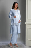 Mavi Özel Tasarım Hamile ve Lohusa Pijama Takım 3'lü Set - 2XL