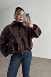 Prifaldi Zr Oversiz Kemerli Bomber Bordo Deri Ceket 