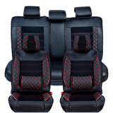 Audi A8 Serisi Lüx Deri Oto Koltuk Kılıfı Ön Arka Takım (MARS) SİYAH KIRMIZI