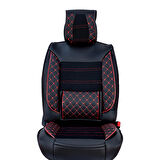 Audi A8 Serisi Lüx Deri Oto Koltuk Kılıfı Ön Arka Takım (MARS) SİYAH KIRMIZI
