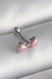 L Çelik Gümüş Renk Pembe Kurdele Zirkon Taş Detay Tragus Piercing - TJ-PR