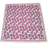 Pembe Çapa Figürlü Saten Beyaz Eşarp - 90x90
