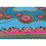 Geometrik Desenli Saten Turkuaz Eşarp - 90x90