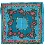 Geometrik Desenli Saten Turkuaz Eşarp - 90x90