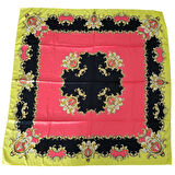 Geometrik Çiçek Desenli Saten Sarı Eşarp - 90x90
