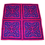 Çiçek Desenli Saten Fuşya Eşarp - 90x90