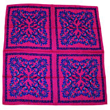 Çiçek Desenli Saten Fuşya Eşarp - 90x90
