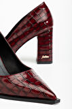 Suins Premium Kevin Model Kadın Kalın Topuklu Kroko Stiletto Ayakkabı