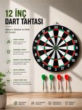 12 İnç Ahşap Dart Tahtası 4 Adet Metal Uçlu Dart Oku Dahil