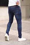 Erkek Kahve Jean Slim Fit Dar Paça Likralı Esnek Kot Pantolon