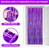 Nessiworld   Mor Renk Ekstra Metalize Parlak Saçaklı Arka Fon Perde İthal A Kalite 1x2 Metre