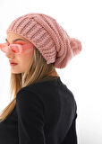Wearflawless Kadın Pembe Kalın Örgü Ponponlu Bere