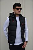 Erkek Slim Fit Kırmızı Ip Detaylı Şişme Mevsimlik Yelek