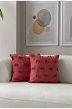 Swita Home İkili Dekoratif Puantiye Keten Kumaşlı Kırlent Kılıfı 43x43 Pembe