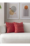 Swita Home İkili Dekoratif Puantiye Keten Kumaşlı Kırlent Kılıfı 43x43 Pembe